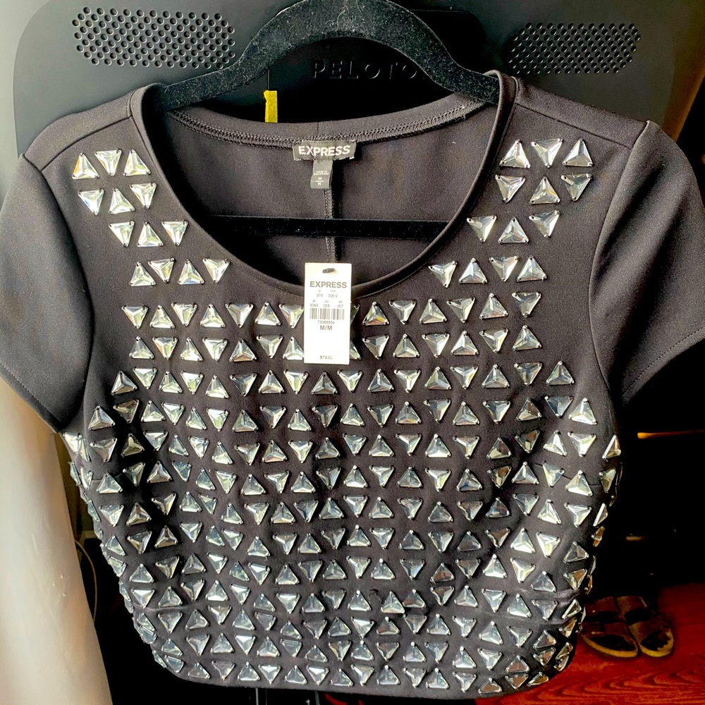 Express Bejeweled Black Crop Top